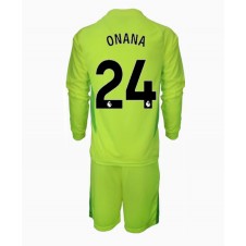 Manchester United Andre Onana #24 Målvakt Bortaställ Barn 2024-25 Långa ärmar (+ Korta byxor)